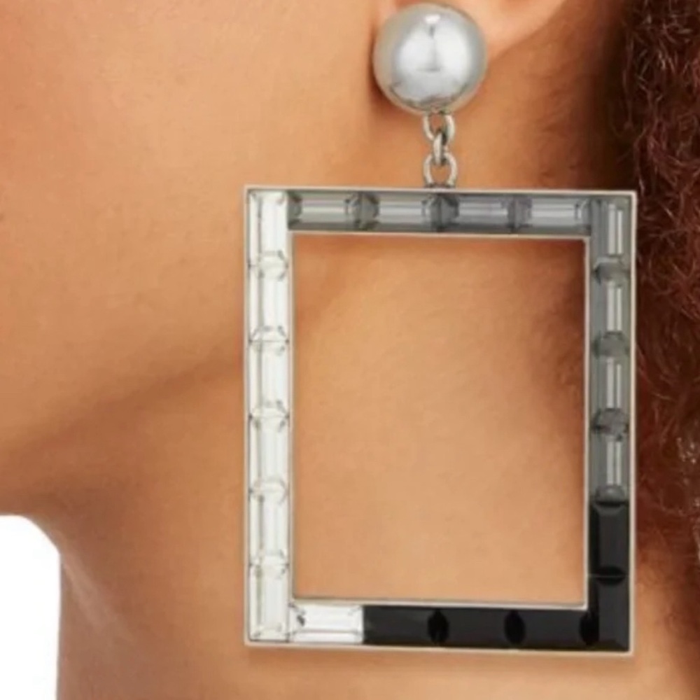 Carolina Herrera Silver and Black Rectangular Drop Earrings